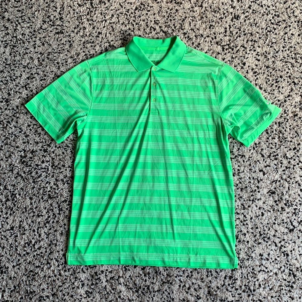 Nike Golf Tour Performance Men’s Bright Green White Stripe Polo Shirt Size Large